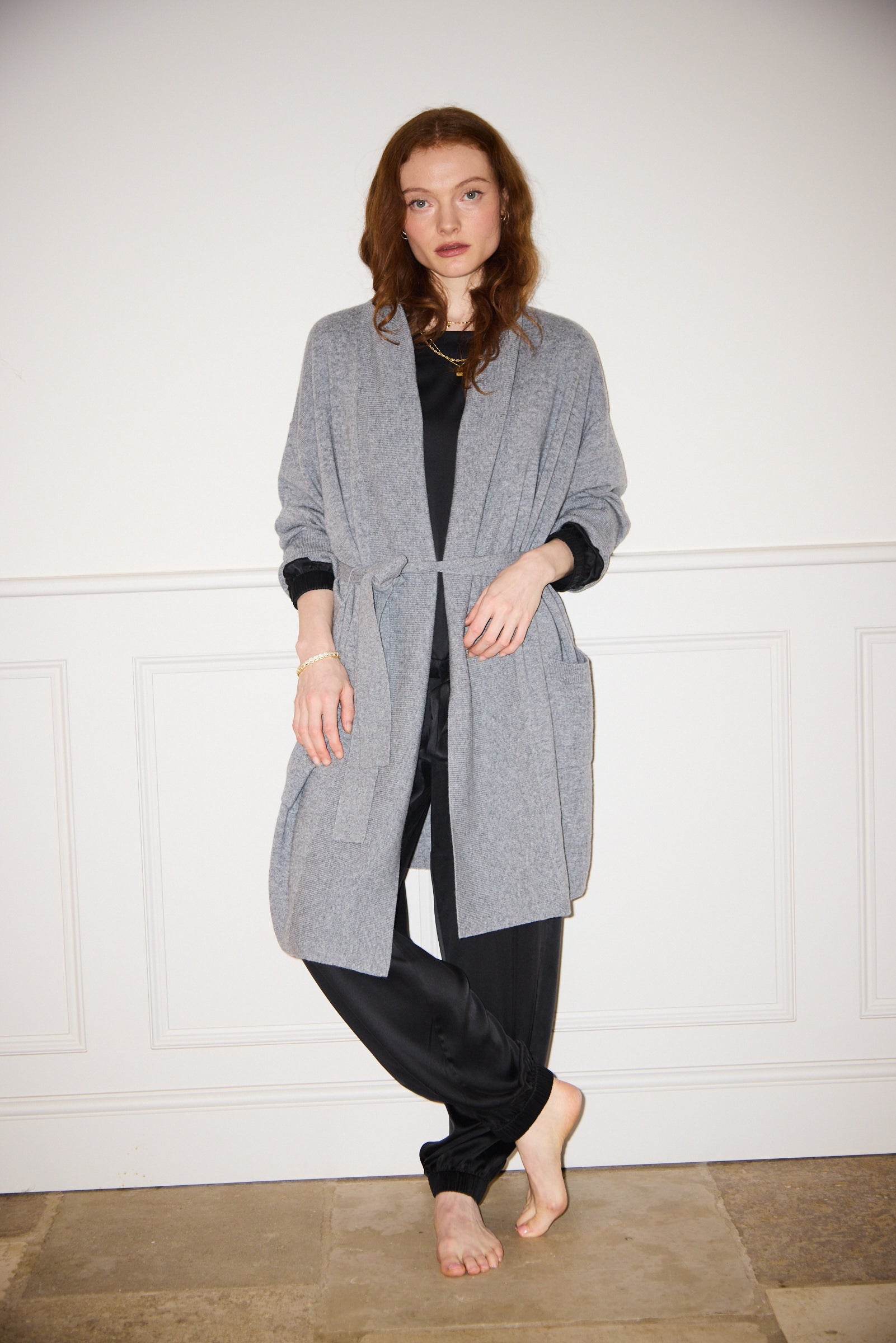 Silver Grey Pure Cashmere Robe -