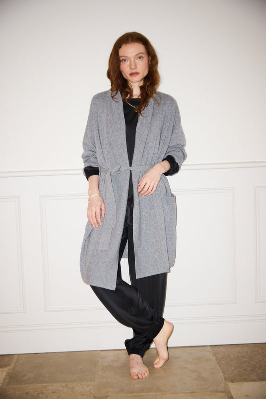 Silver Grey Pure Cashmere Robe -