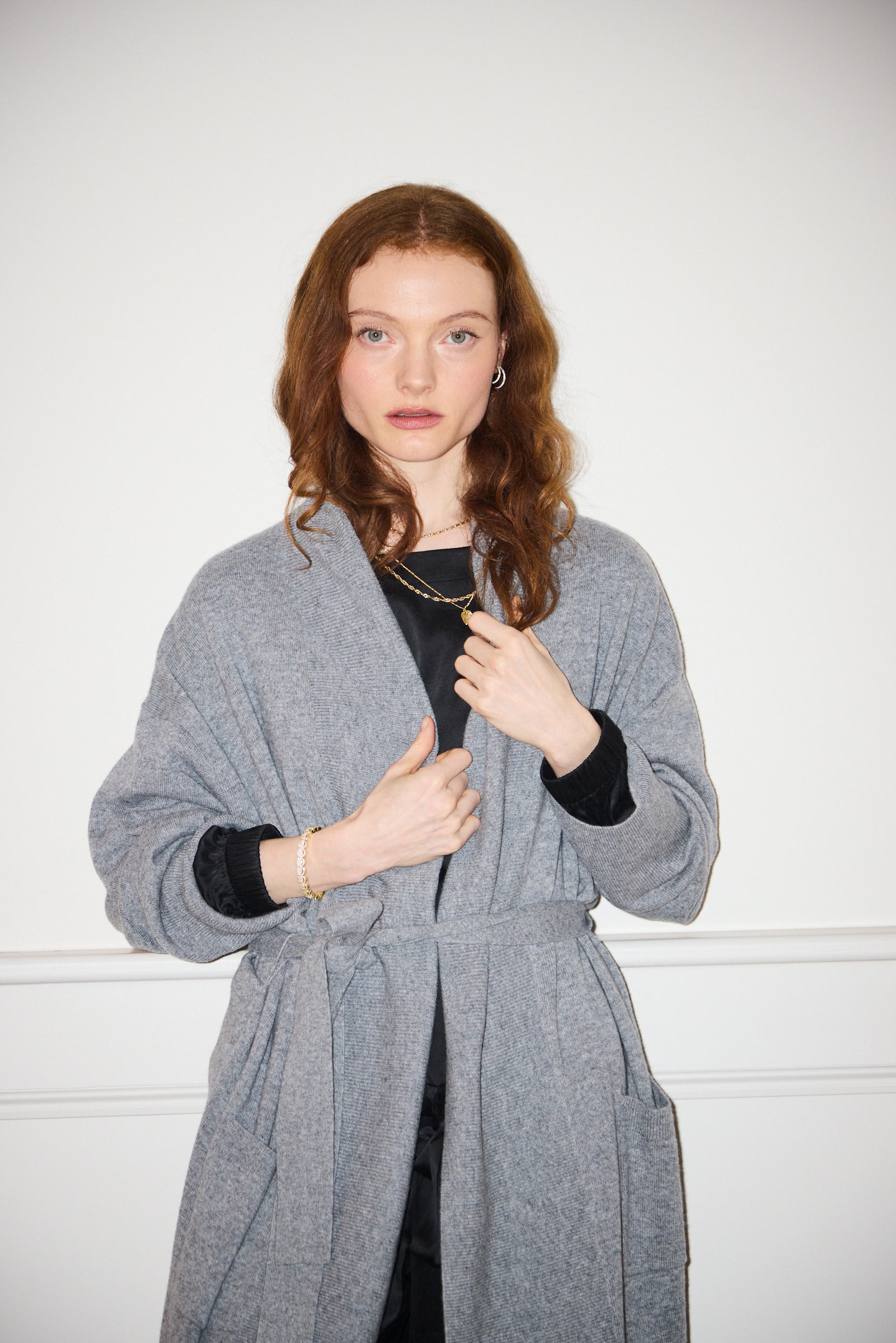 Silver Grey Pure Cashmere Robe -