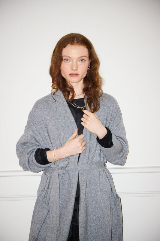 Silver Grey Pure Cashmere Robe -