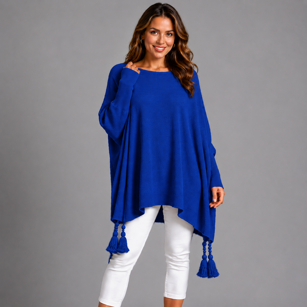Slash Neck Oversized Jumper with Tassel Detail ROYAL BLUE ONE SIZE - Jumper