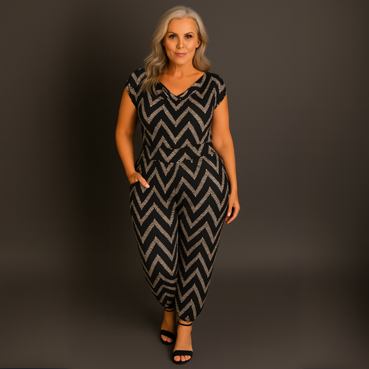 Zig Zag Print Cowl Neck Jumpsuit STONE - Jumpsuit