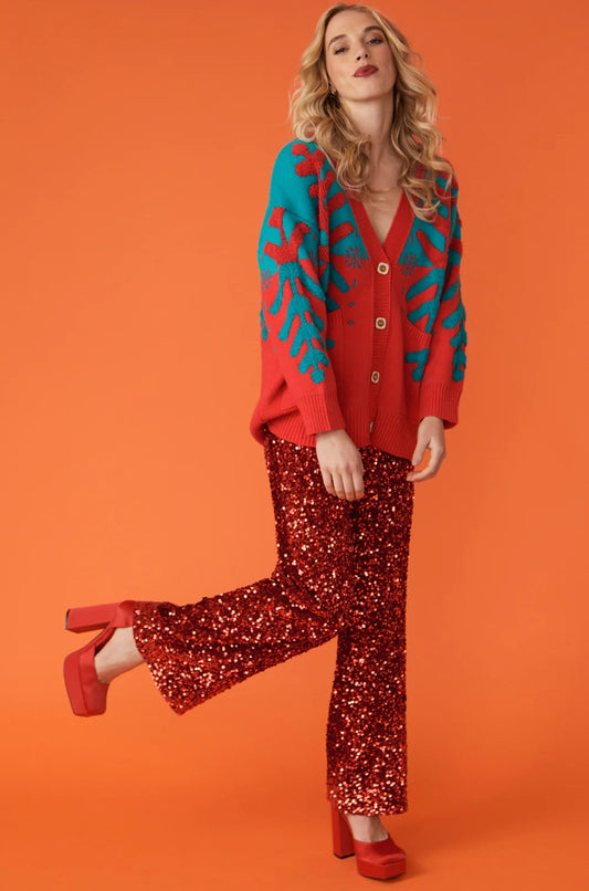 Christmas Tree Red - Green Cashmere Cardigan - Tops