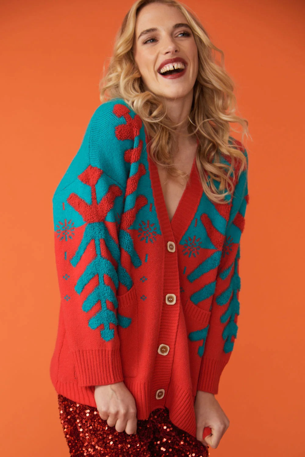 Christmas Tree Red - Green Cashmere Cardigan - Tops