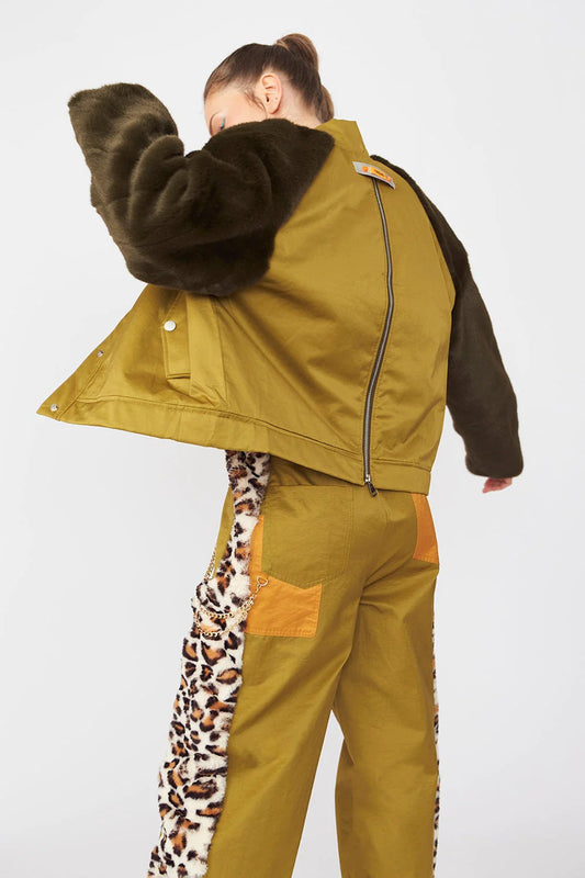 Contrasting Green Faux Fur Bomber Jacket - Jackets & Blazers