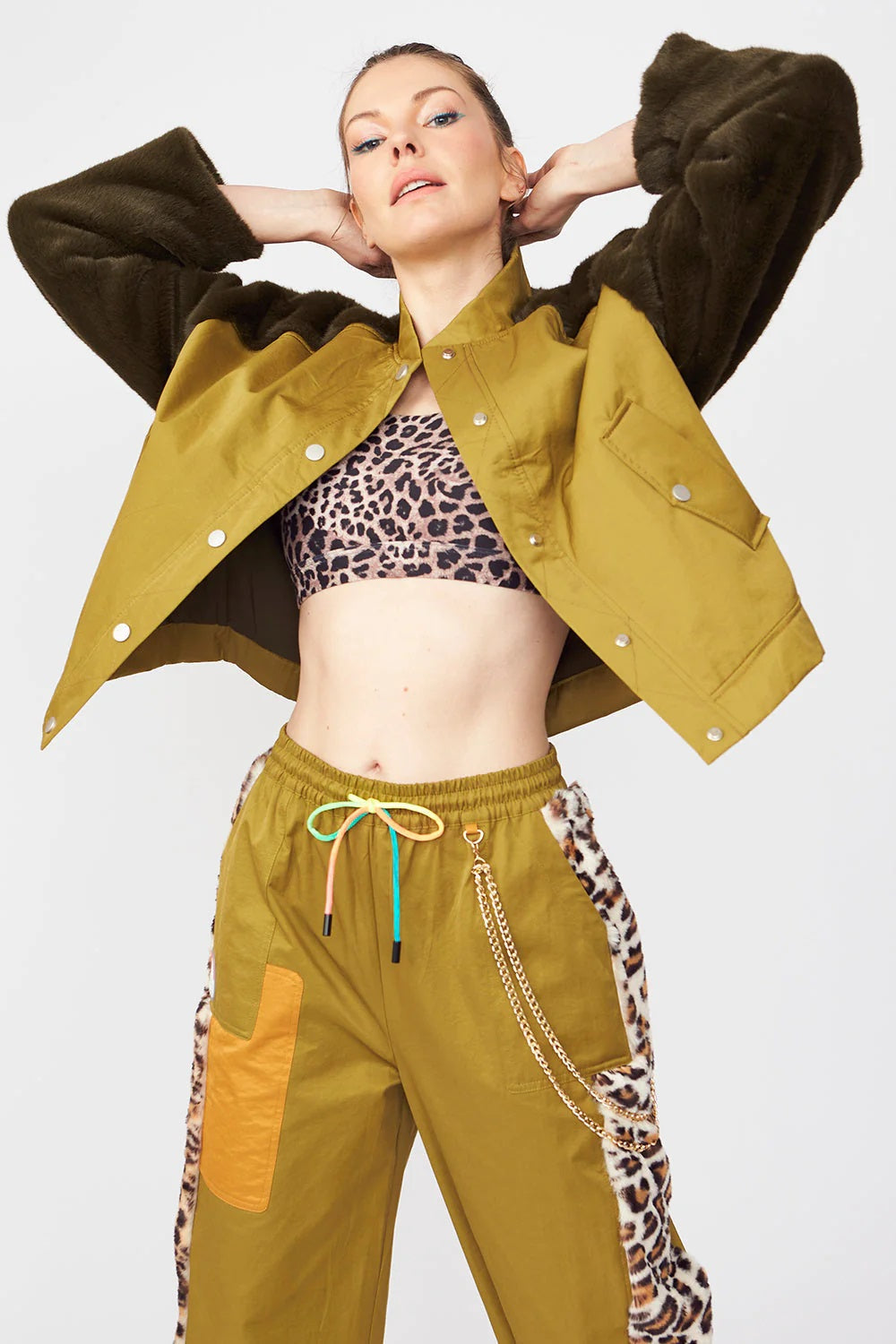 Contrasting Green Faux Fur Bomber Jacket One Size Green Faux Fur - Jackets & Blazers