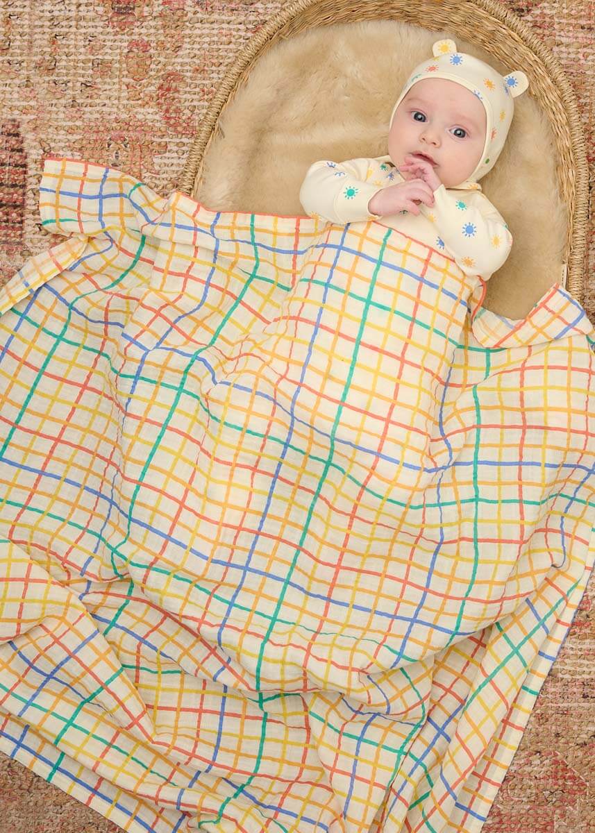 Ditto - Rainbow Check Large Muslin Swaddle Blanket - Swaddling Blankets