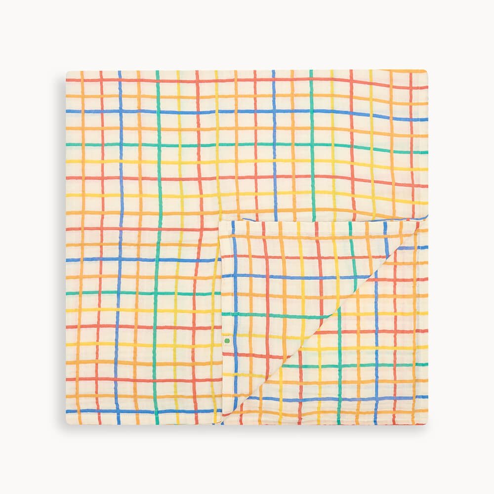 Ditto - Rainbow Check Large Muslin Swaddle Blanket - Swaddling Blankets