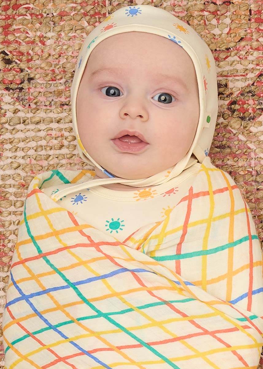 Ditto - Rainbow Check Large Muslin Swaddle Blanket - Swaddling Blankets