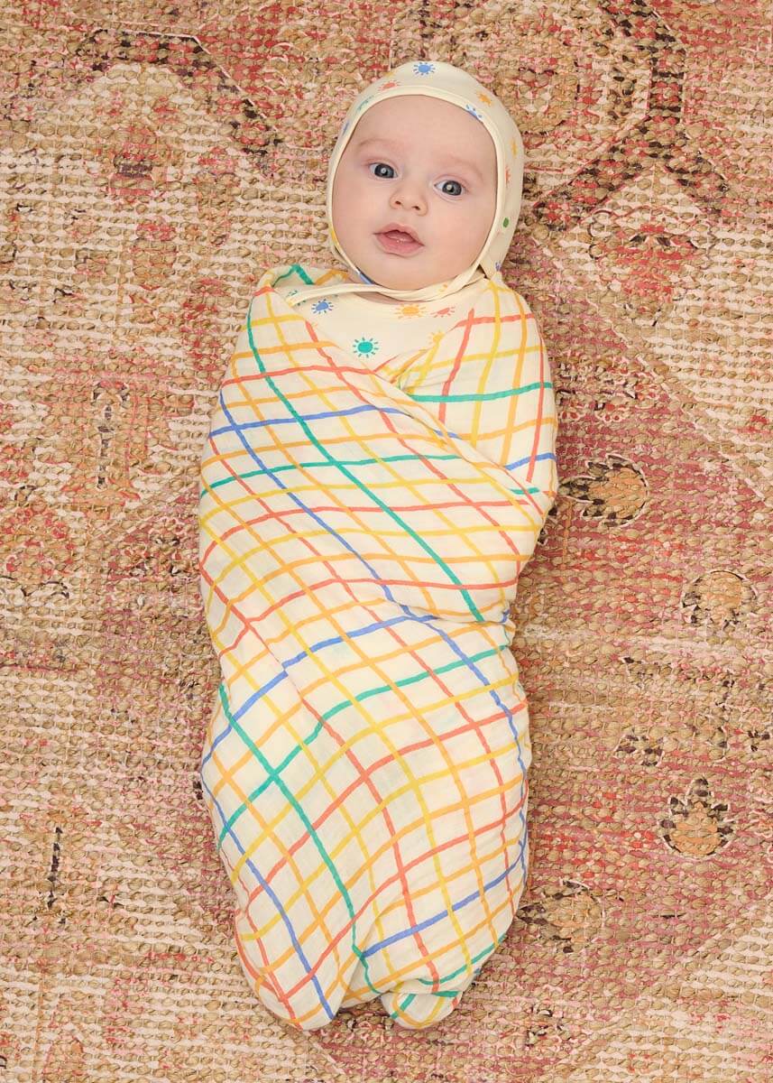 Ditto - Rainbow Check Large Muslin Swaddle Blanket - Swaddling Blankets