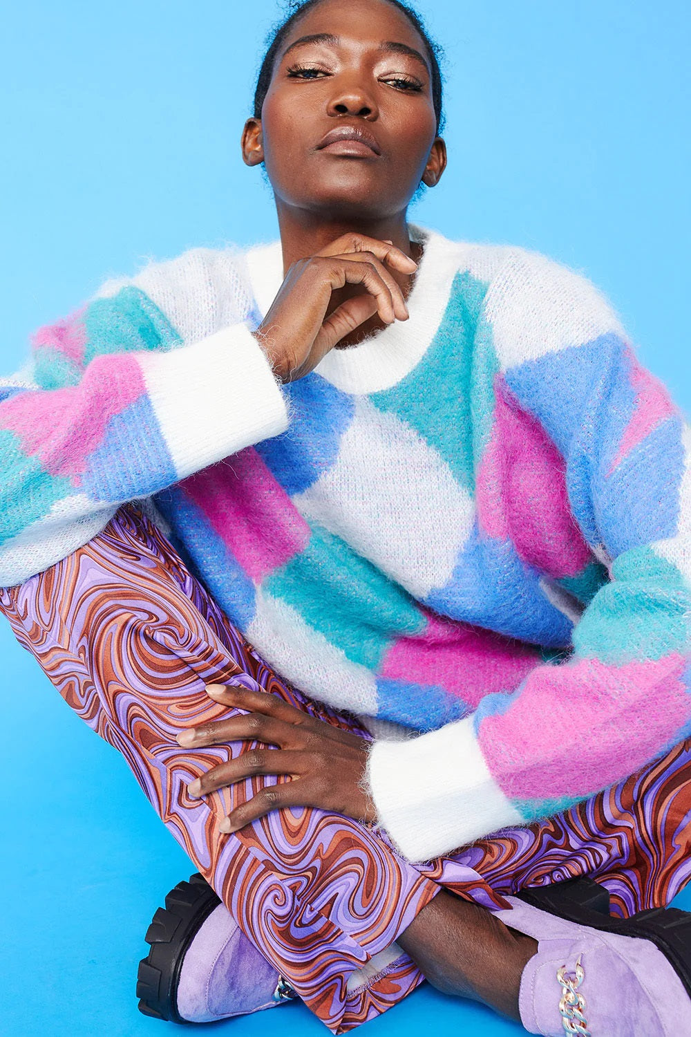 Diamond Design Cashmere Cream Jumper One Size Cream Cashmere - Tops