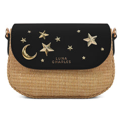 Sac à main en rotin clouté Elena Star - Noir et or
