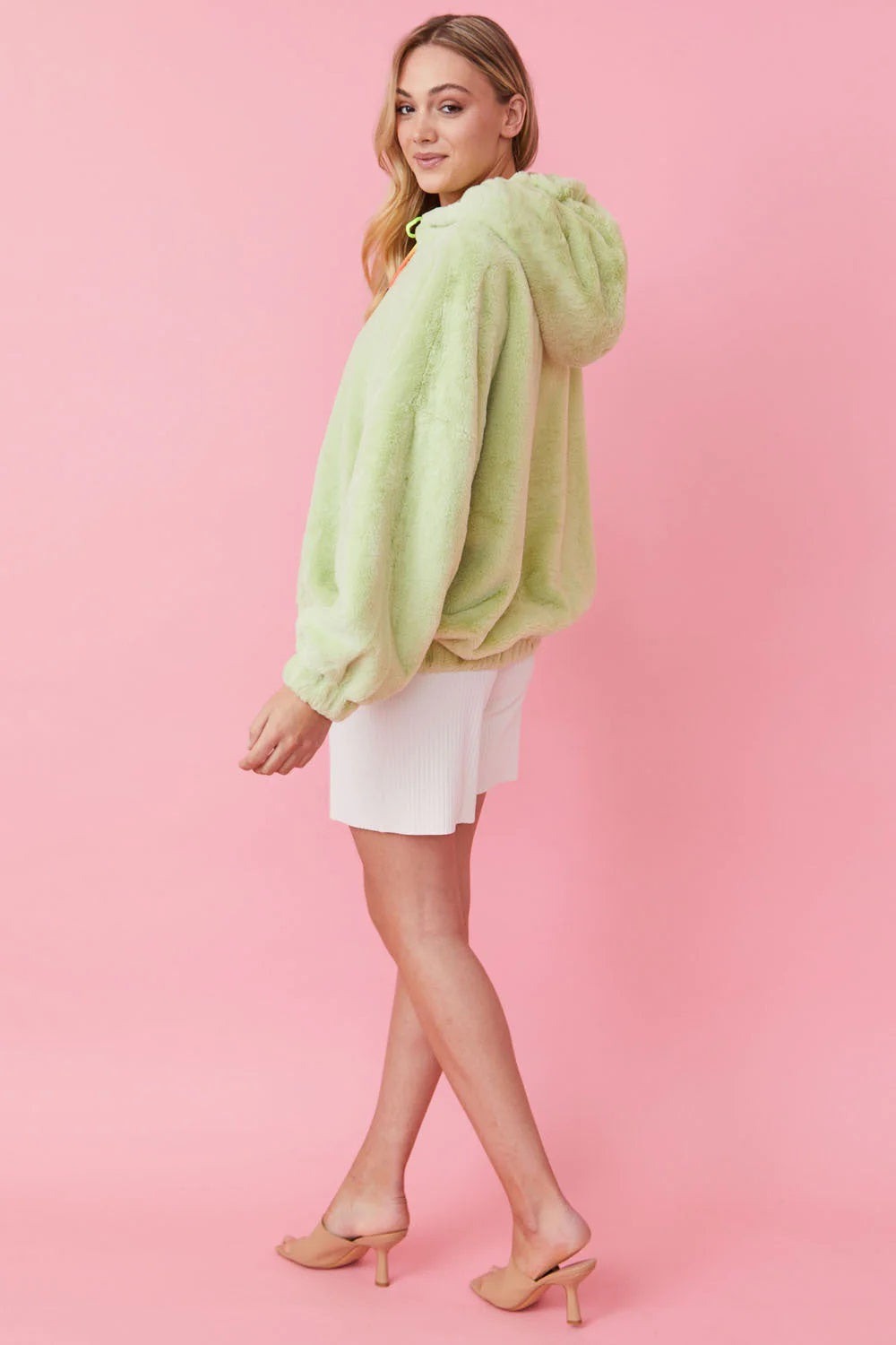 Faux Fur Oversized Pear Hoodie - Tops
