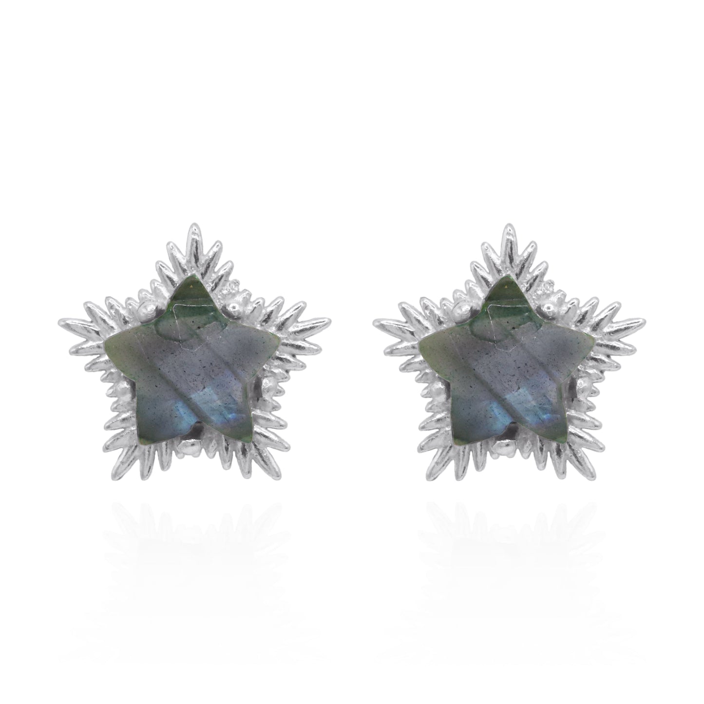 Felicity Labradorite Spiky Star Stud Earrings | 925 Sterling Silver - Earrings