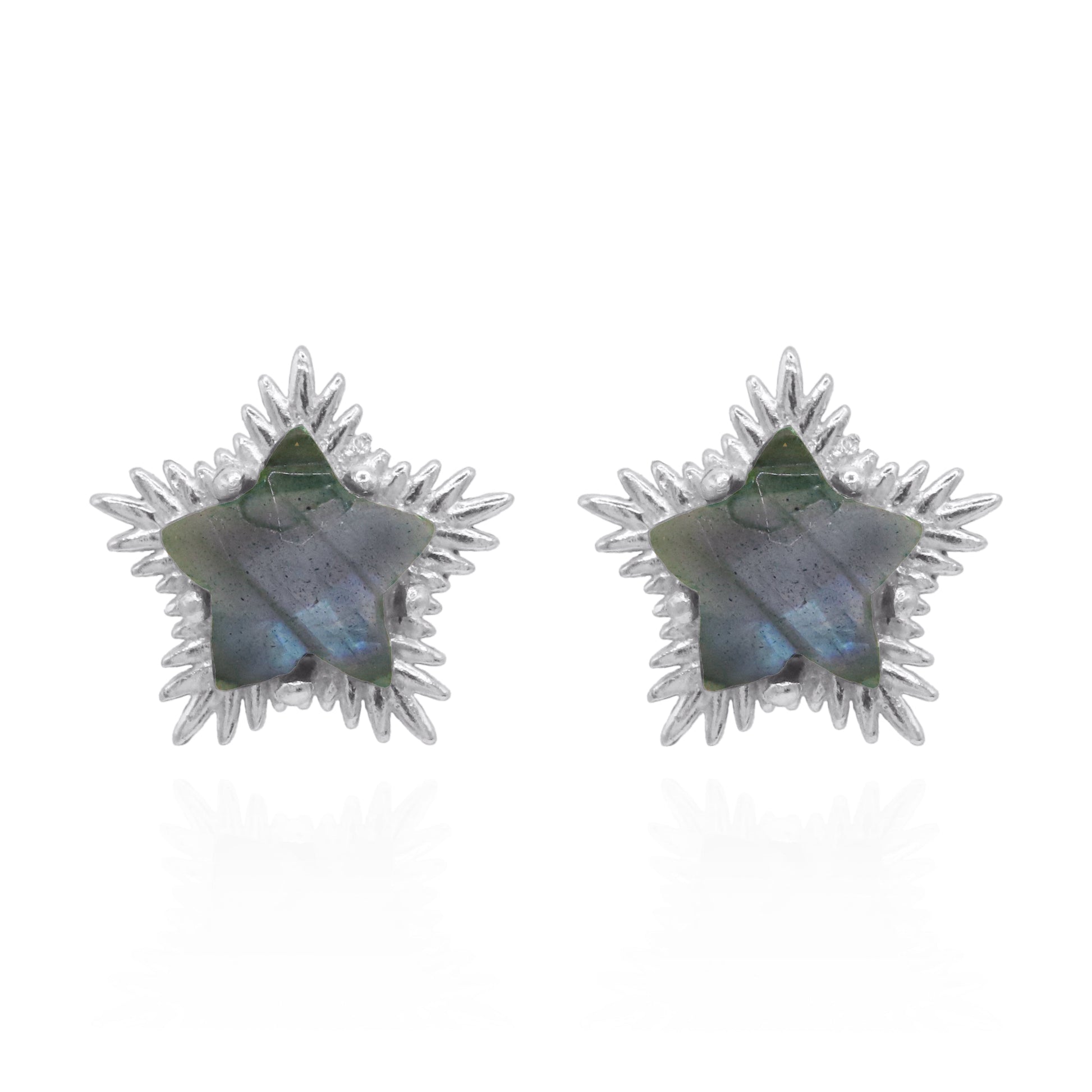 Felicity Labradorite Spiky Star Stud Earrings | 925 Sterling Silver - Earrings