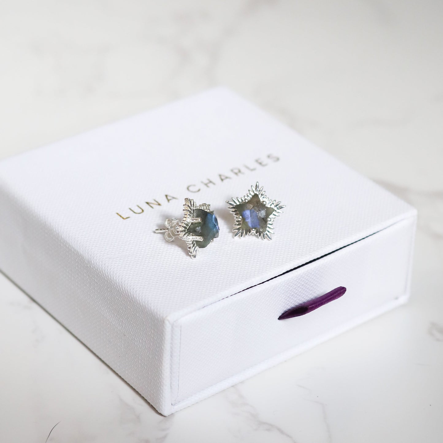 Felicity Labradorite Spiky Star Stud Earrings | 925 Sterling Silver - Earrings