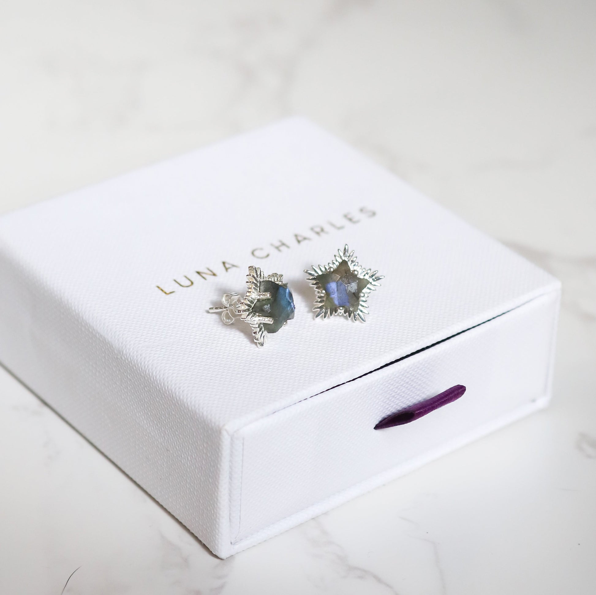 Felicity Labradorite Spiky Star Stud Earrings | 925 Sterling Silver - Earrings