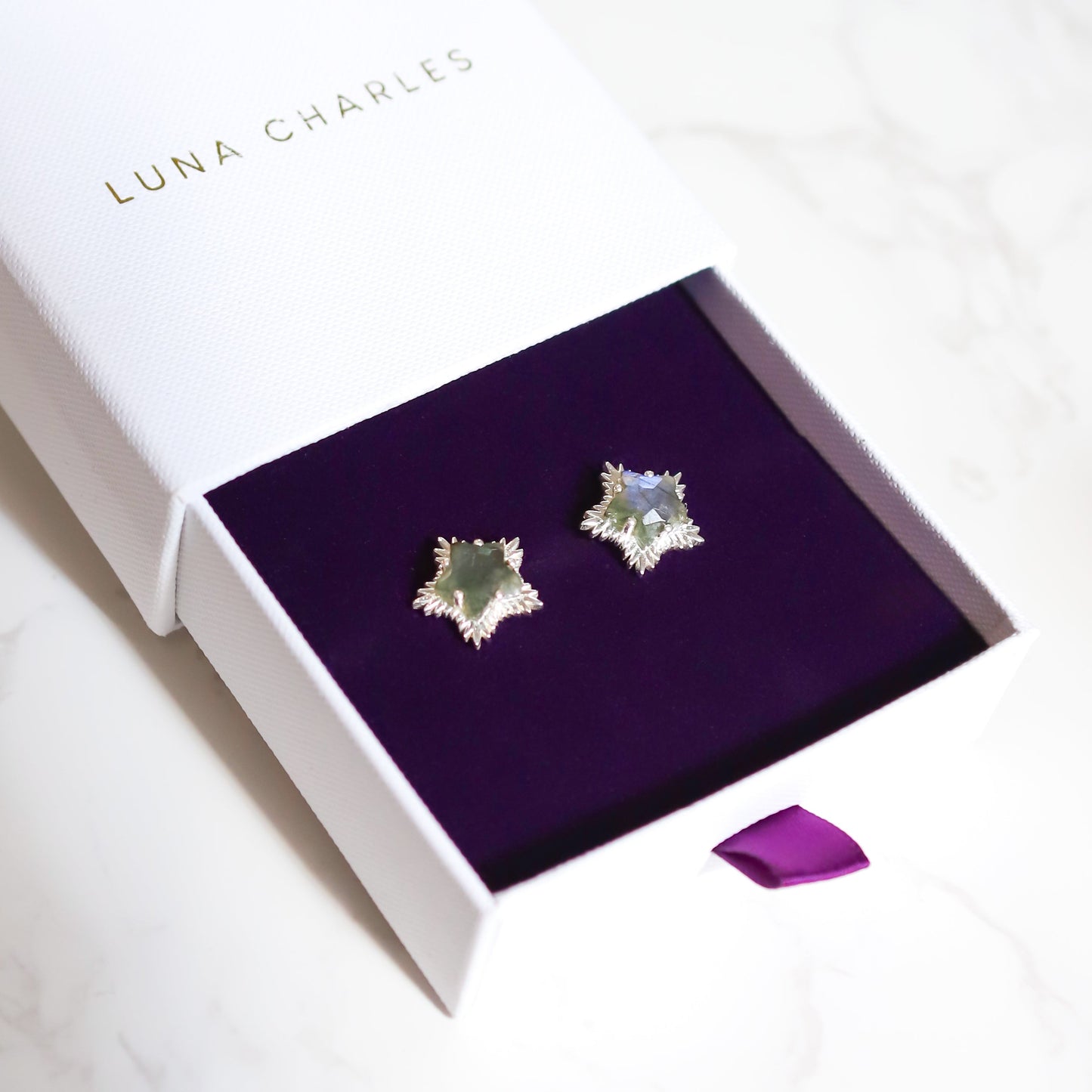 Felicity Labradorite Spiky Star Stud Earrings | 925 Sterling Silver - Earrings