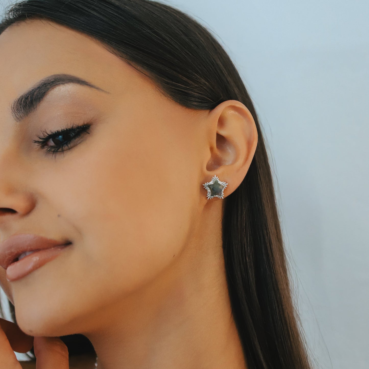 Felicity Labradorite Spiky Star Stud Earrings | 925 Sterling Silver - Earrings