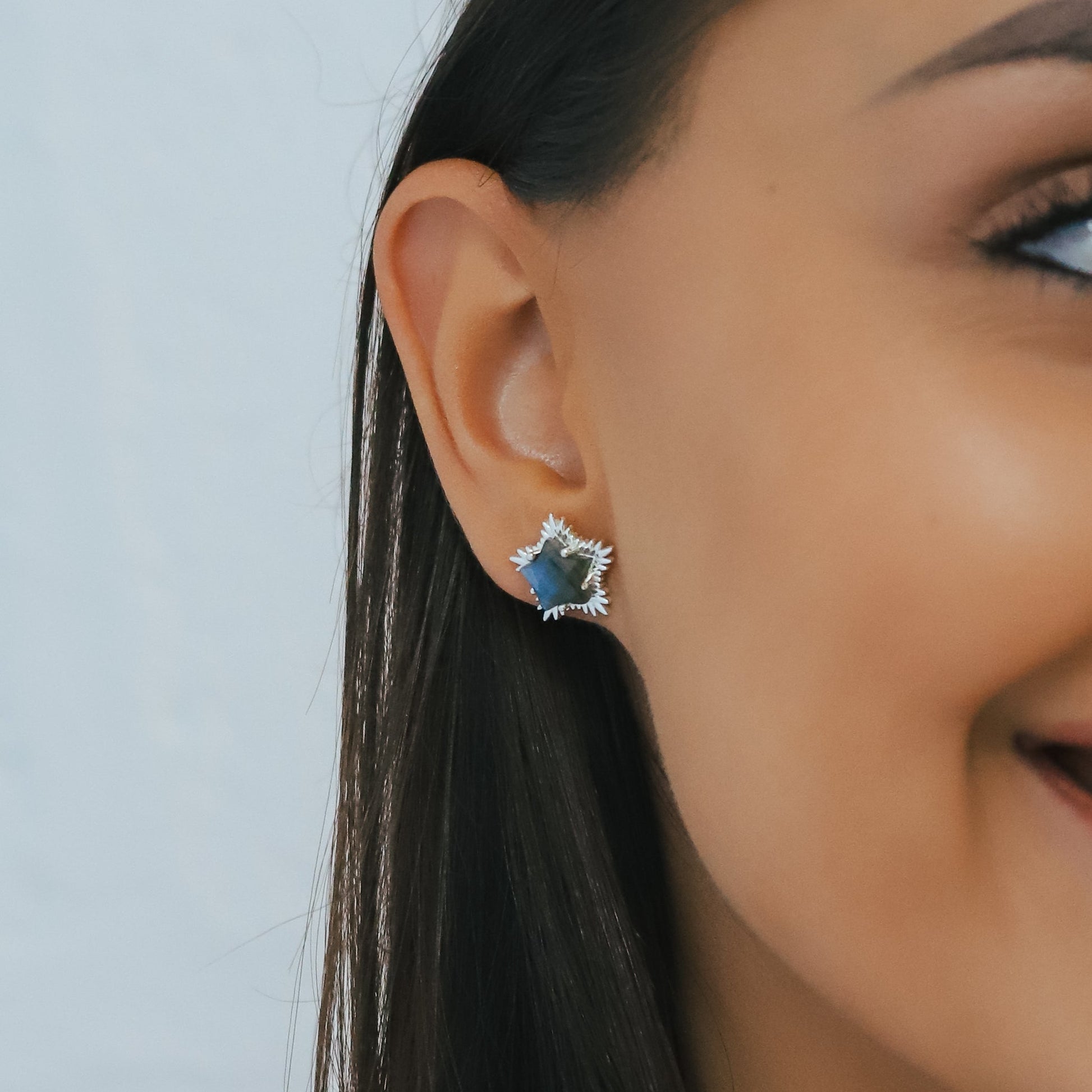 Felicity Labradorite Spiky Star Stud Earrings | 925 Sterling Silver - Earrings