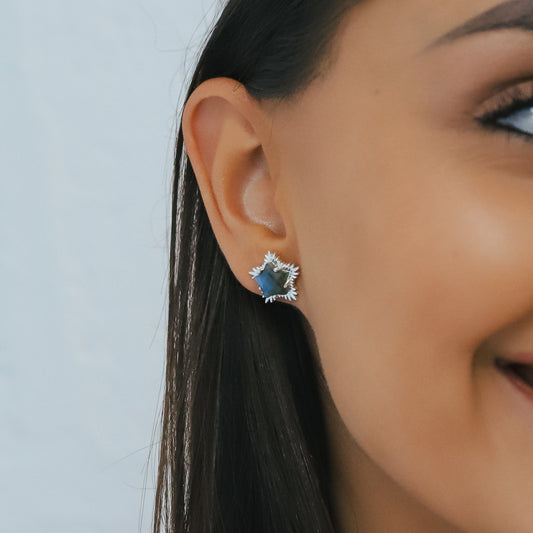 Felicity Labradorite Spiky Star Stud Earrings | 925 Sterling Silver - Earrings