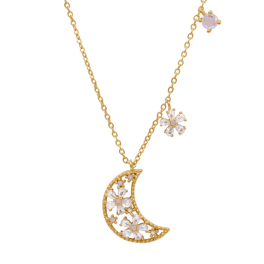 Flora Flower Moon Pendant Necklace | 18k Gold Plated - Necklace
