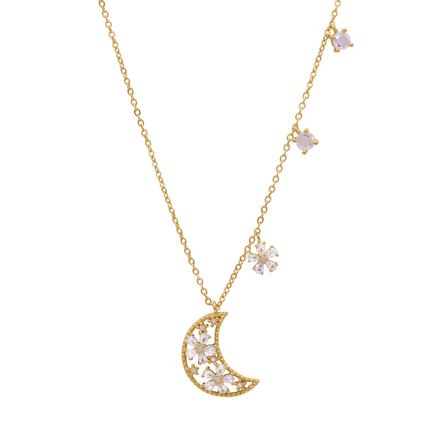 Flora Flower Moon Pendant Necklace | 18k Gold Plated - Necklace