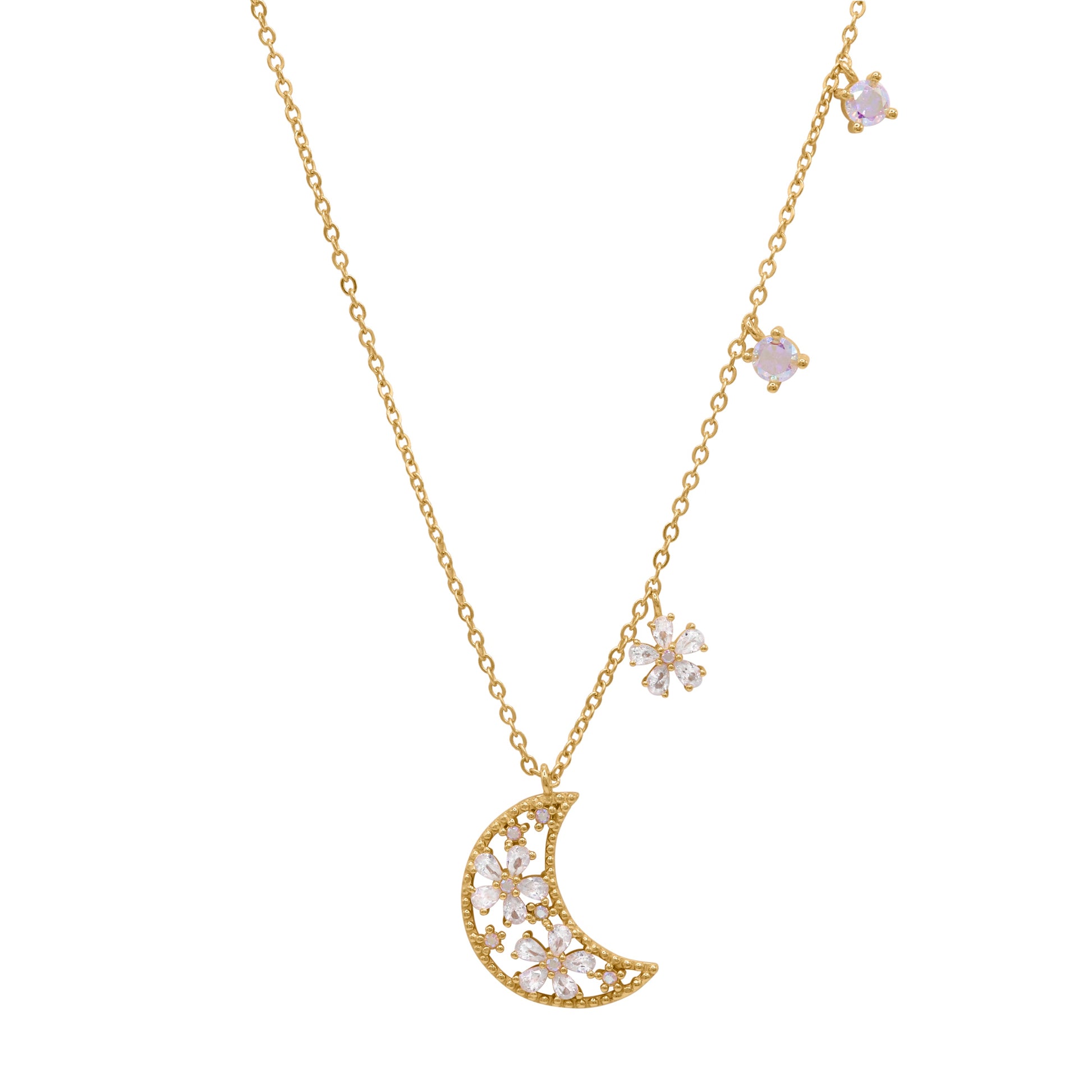 Flora Flower Moon Pendant Necklace | 18k Gold Plated - Necklace
