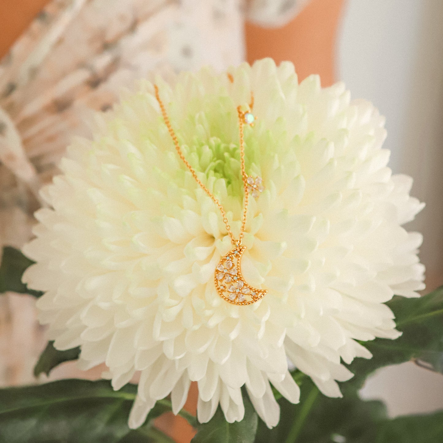 Flora Flower Moon Pendant Necklace | 18k Gold Plated - Necklace