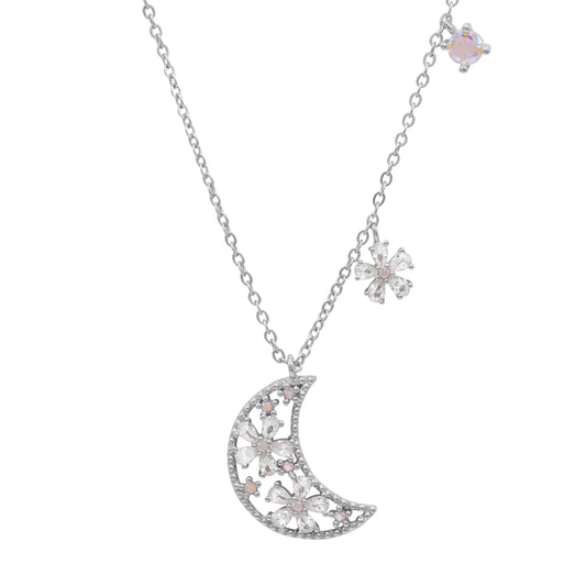 Flora Flower Moon Pendant Necklace | 925 Sterling Silver - Necklace