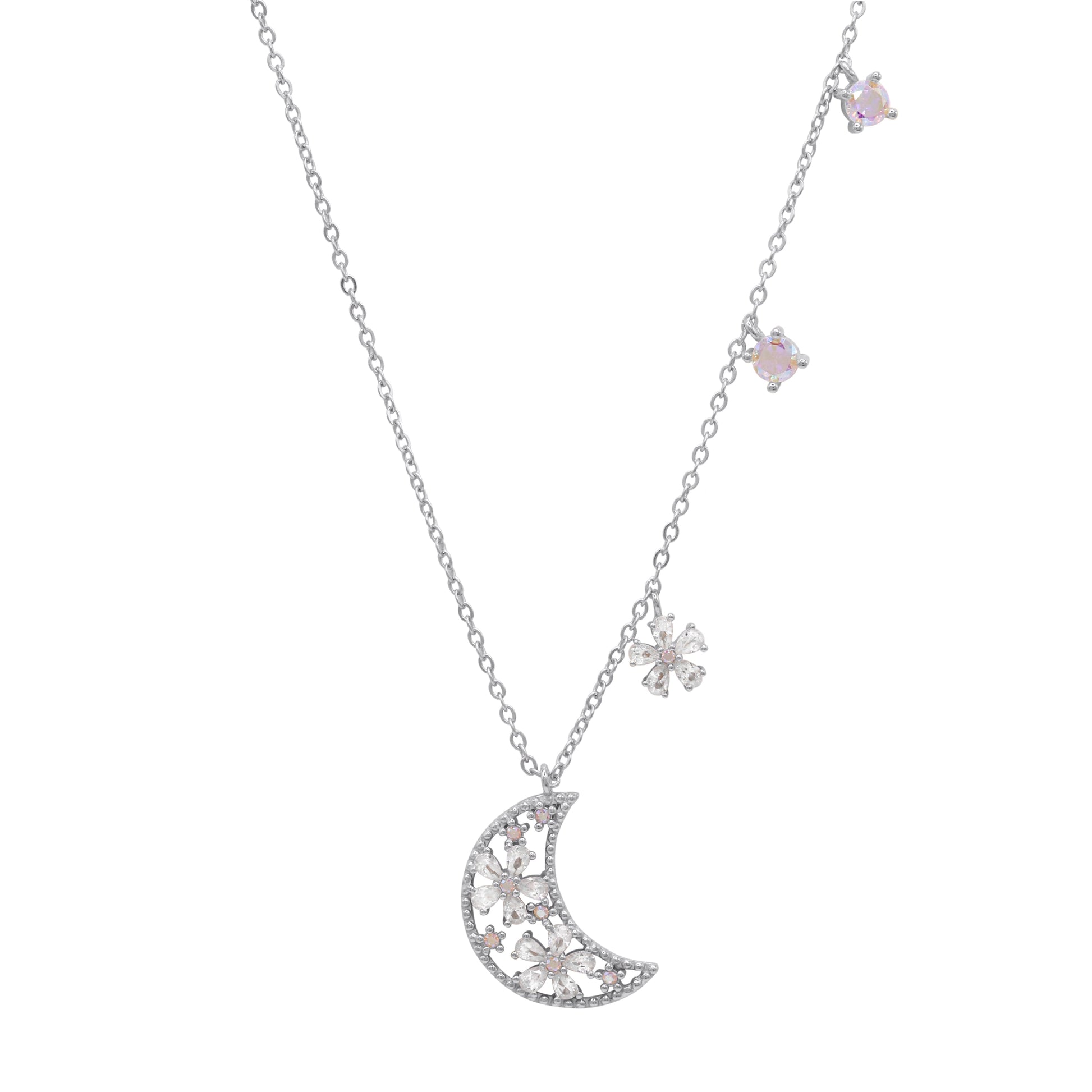 Flora Flower Moon Pendant Necklace | 925 Sterling Silver - Necklace