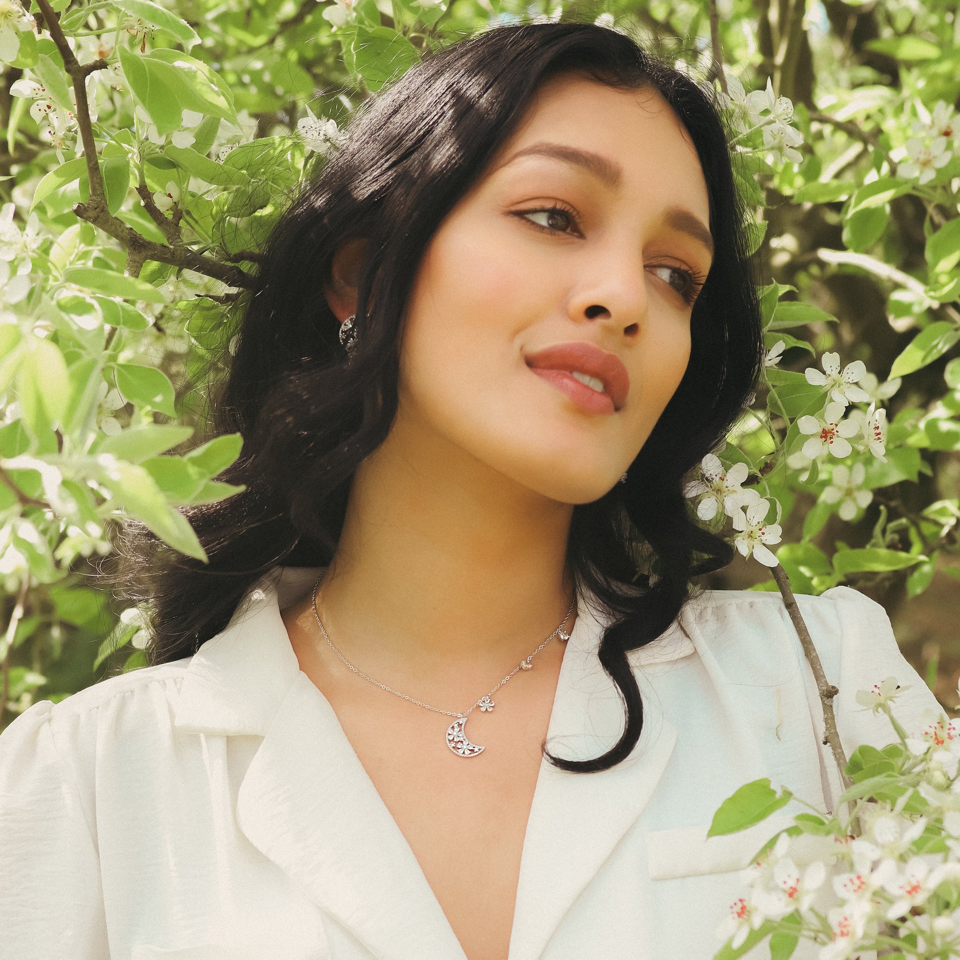 Flora Flower Moon Pendant Necklace | 925 Sterling Silver - Necklace