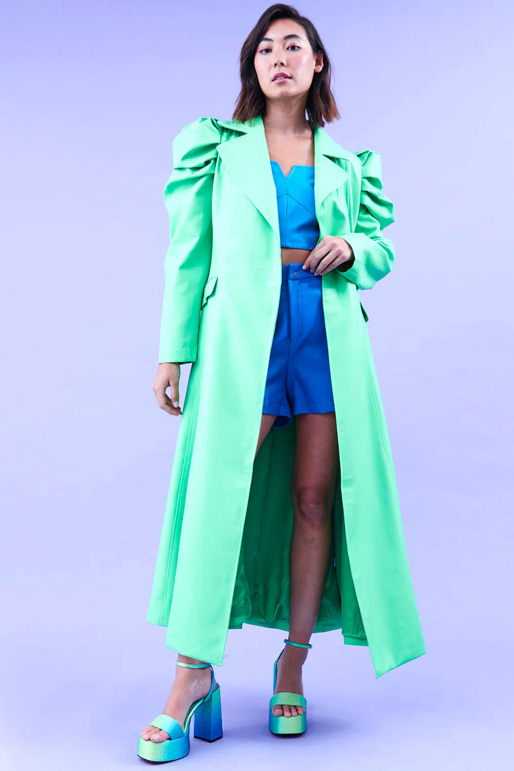 Green Eco Leather Grande Maxi Trench Coat - Faux Leather Coats