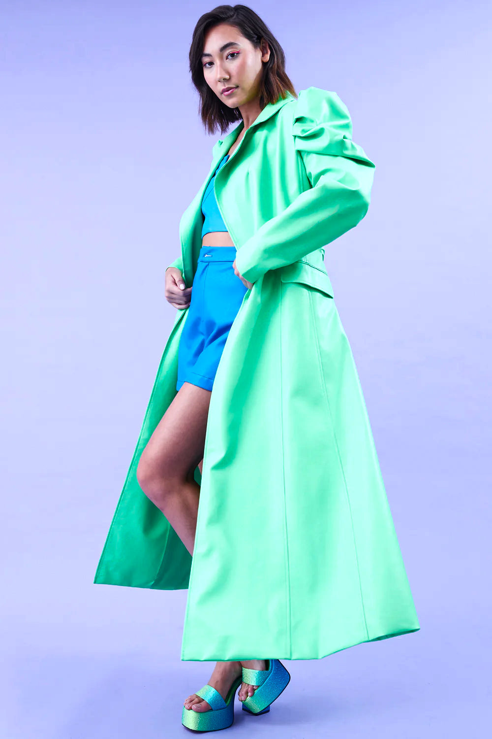 Green Eco Leather Grande Maxi Trench Coat - Faux Leather Coats