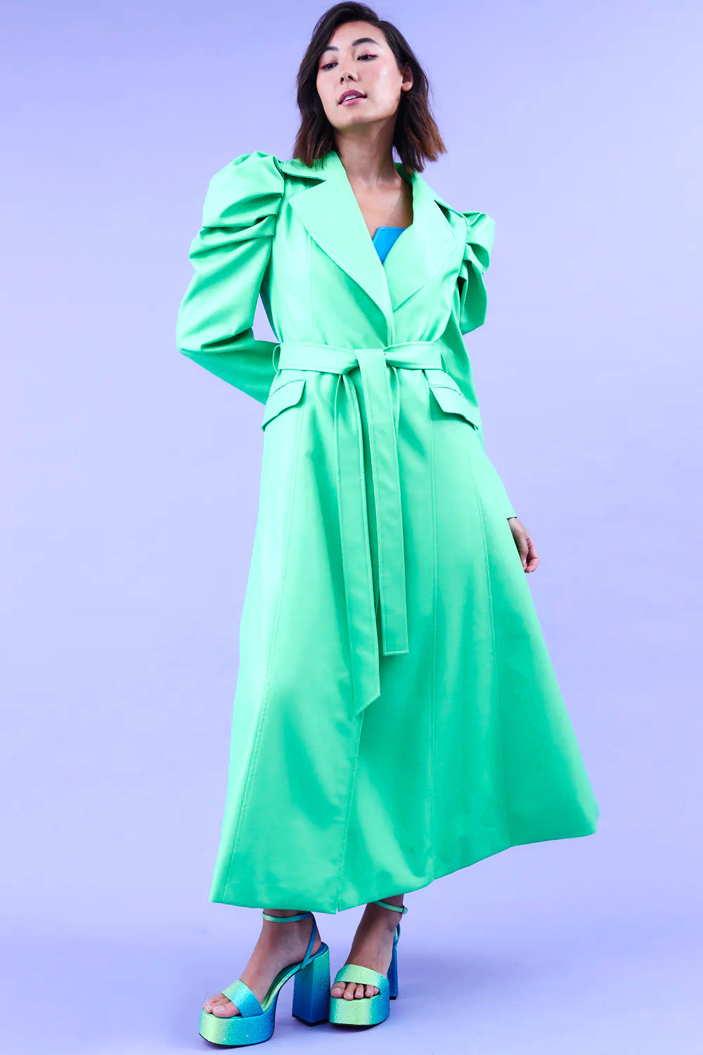 Green Eco Leather Grande Maxi Trench Coat - Faux Leather Coats