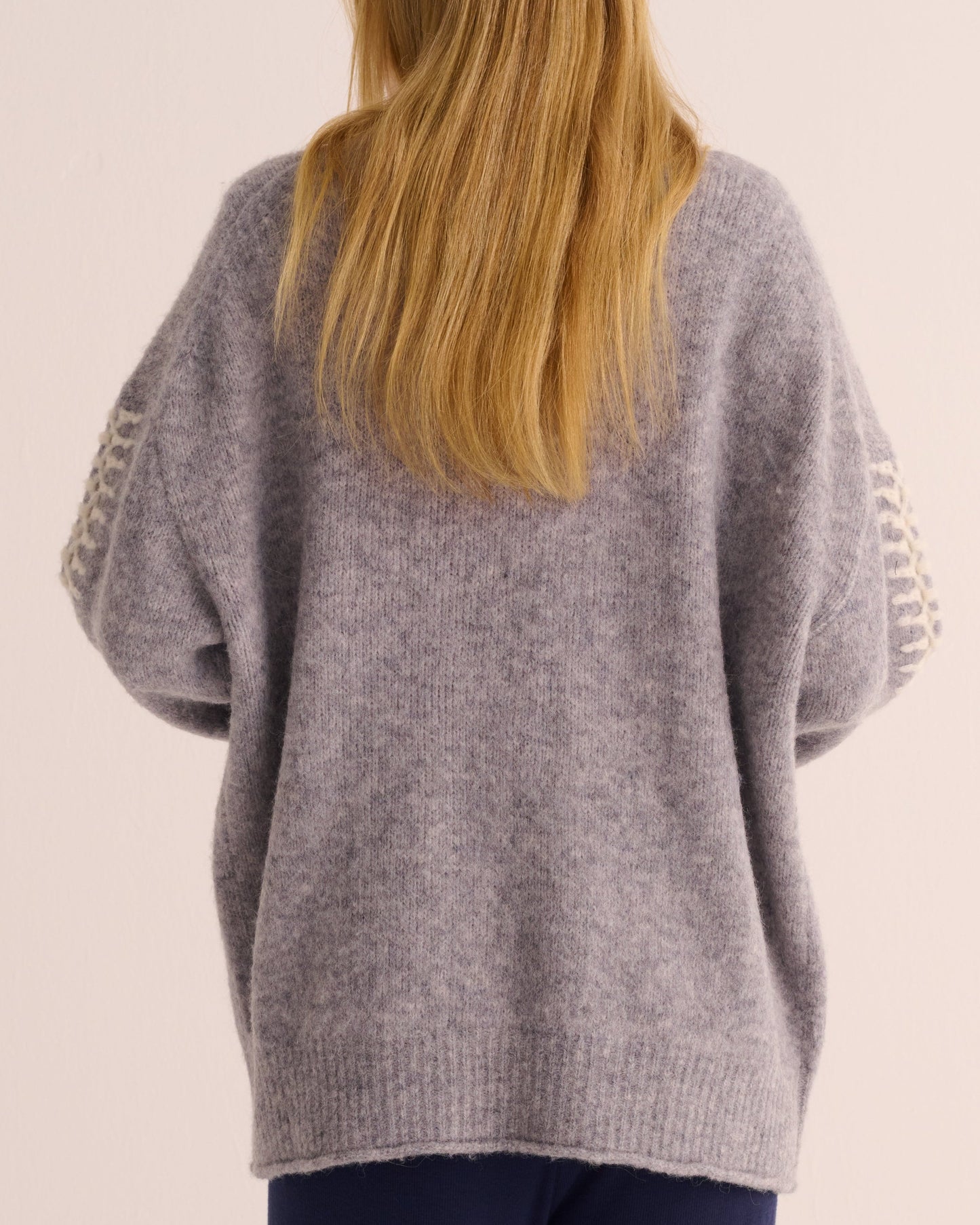 Soft Grey Marl Alpaca Blend Cardigan with Ivory Stitch Detail -