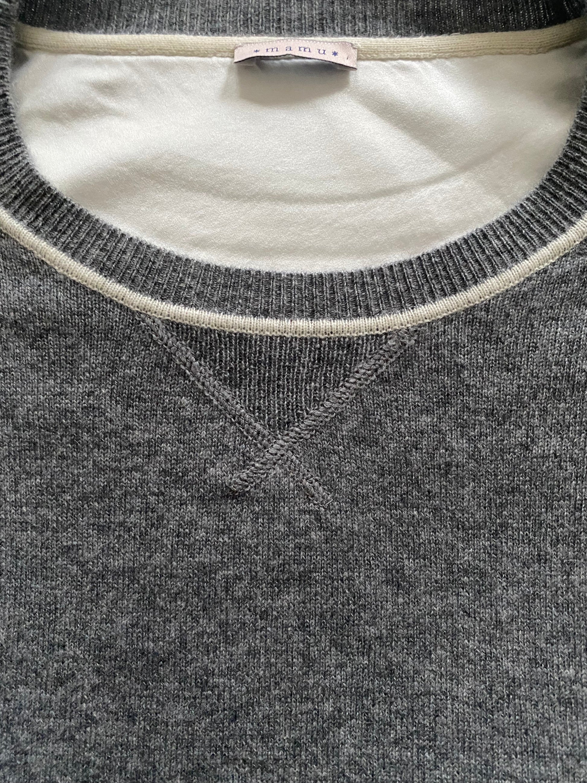 Silver Grey Marl Cashmere and Silk Sweatshirt with Ivory Contrast - Sweaters