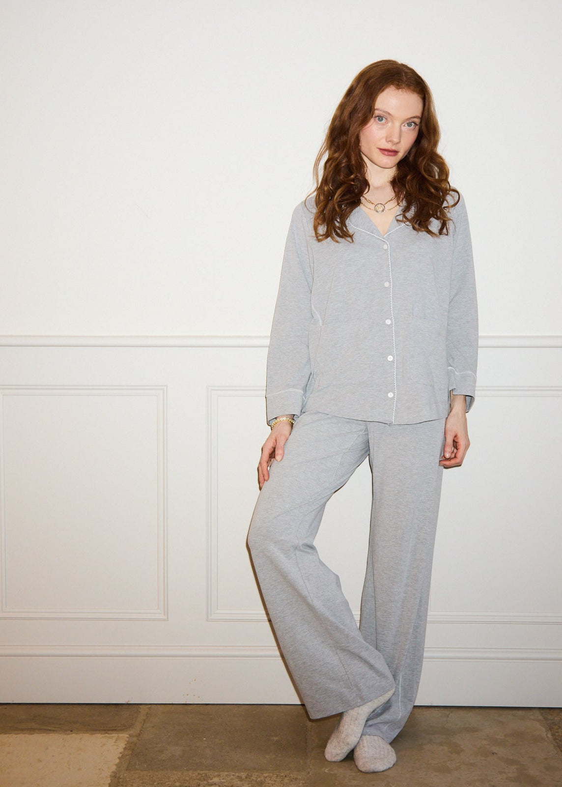 Soft Grey Marl Modal Cotton Pyjama Set -