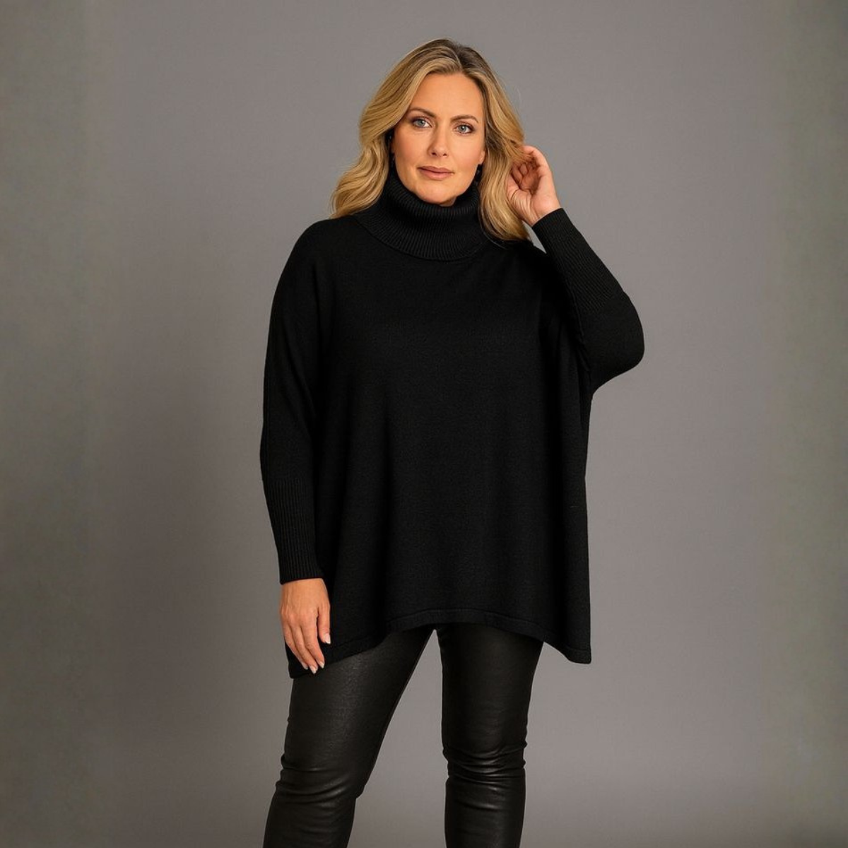 Polo Neck Super Soft Oversized Jumper BLACK ONE SIZE - Jumper