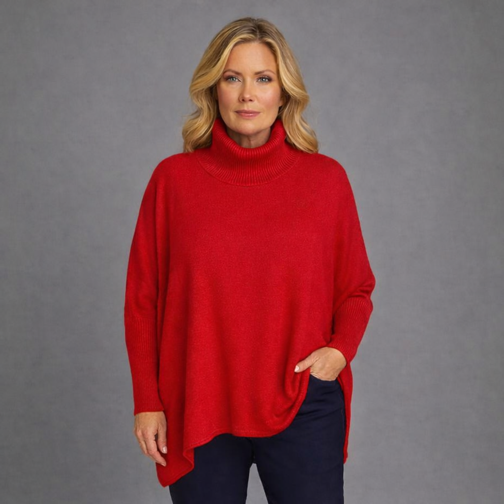 Polo Neck Super Soft Oversized Jumper RED ONE SIZE - Jumper