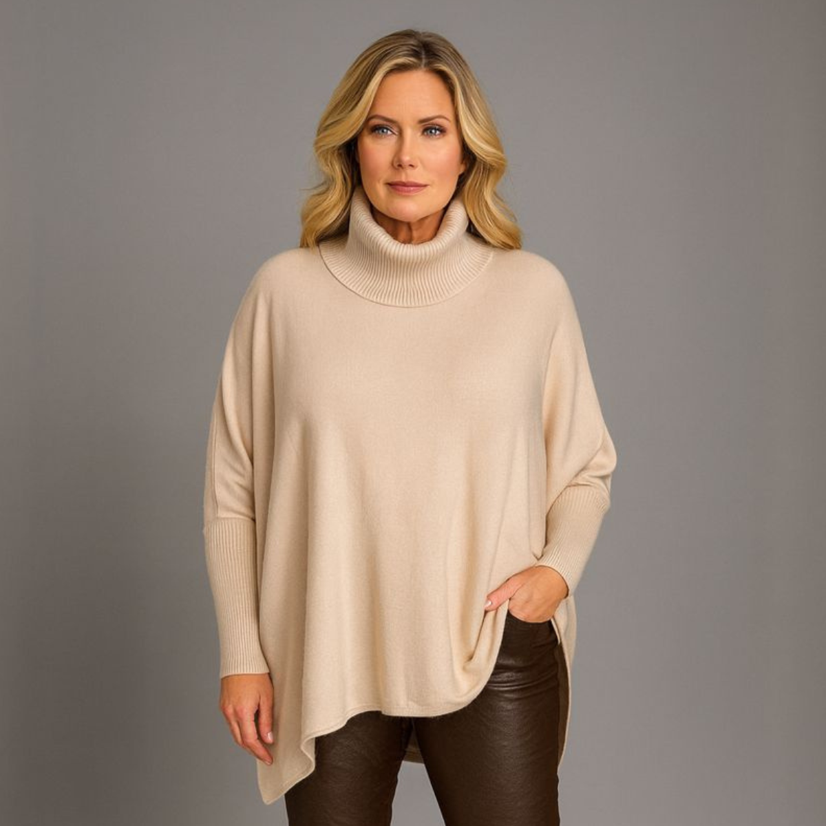 Polo Neck Super Soft Oversized Jumper STONE ONE SIZE - Jumper