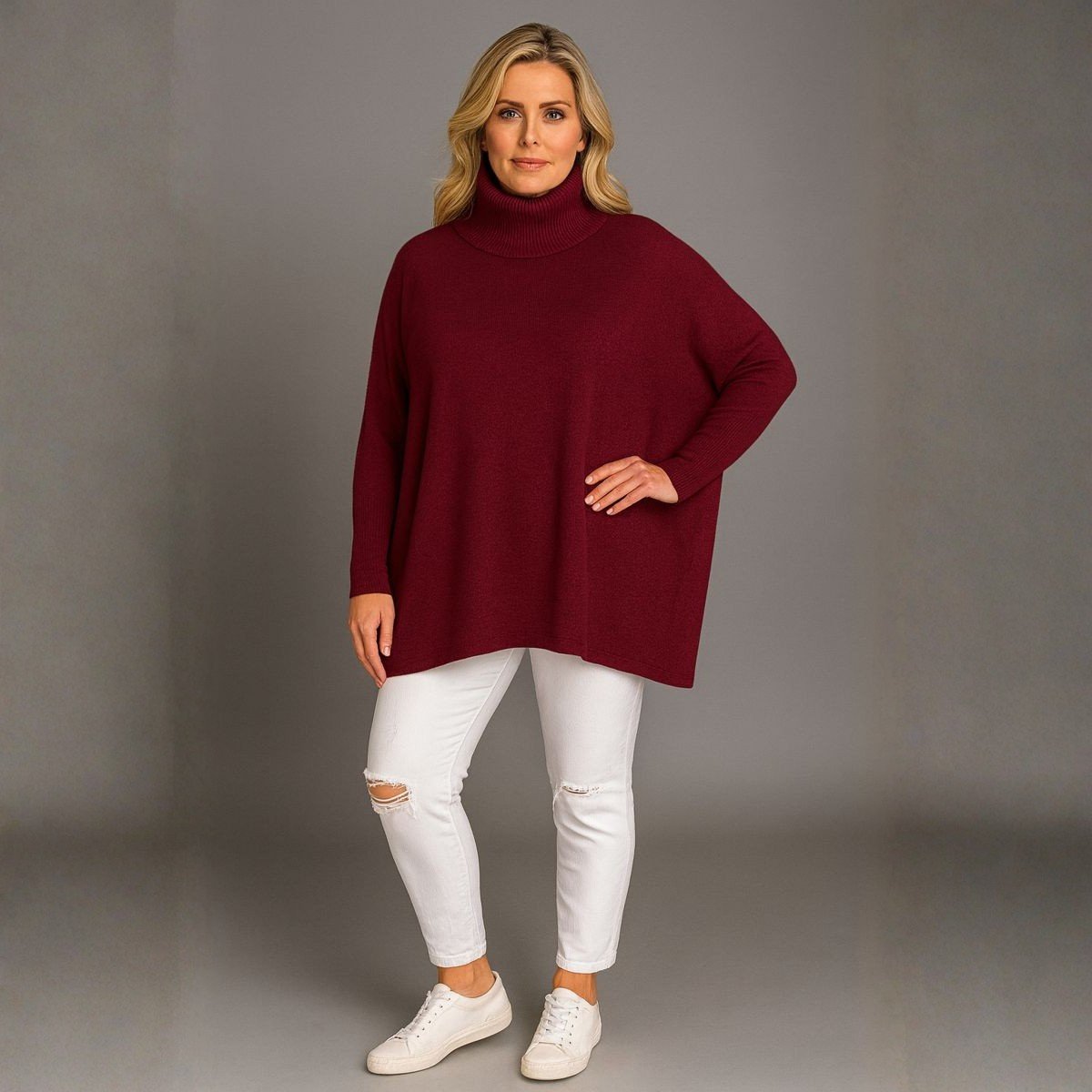 Polo Neck Super Soft Oversized Jumper WINE ONE SIZE - Jumper