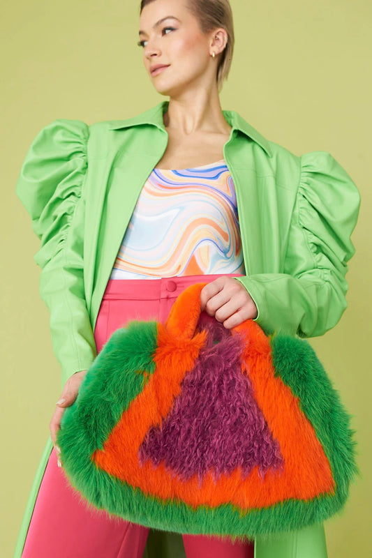 Hand Crafted Bamboo Multicolor Faux Fur Bag One Size Multicolor Bamboo - Bags