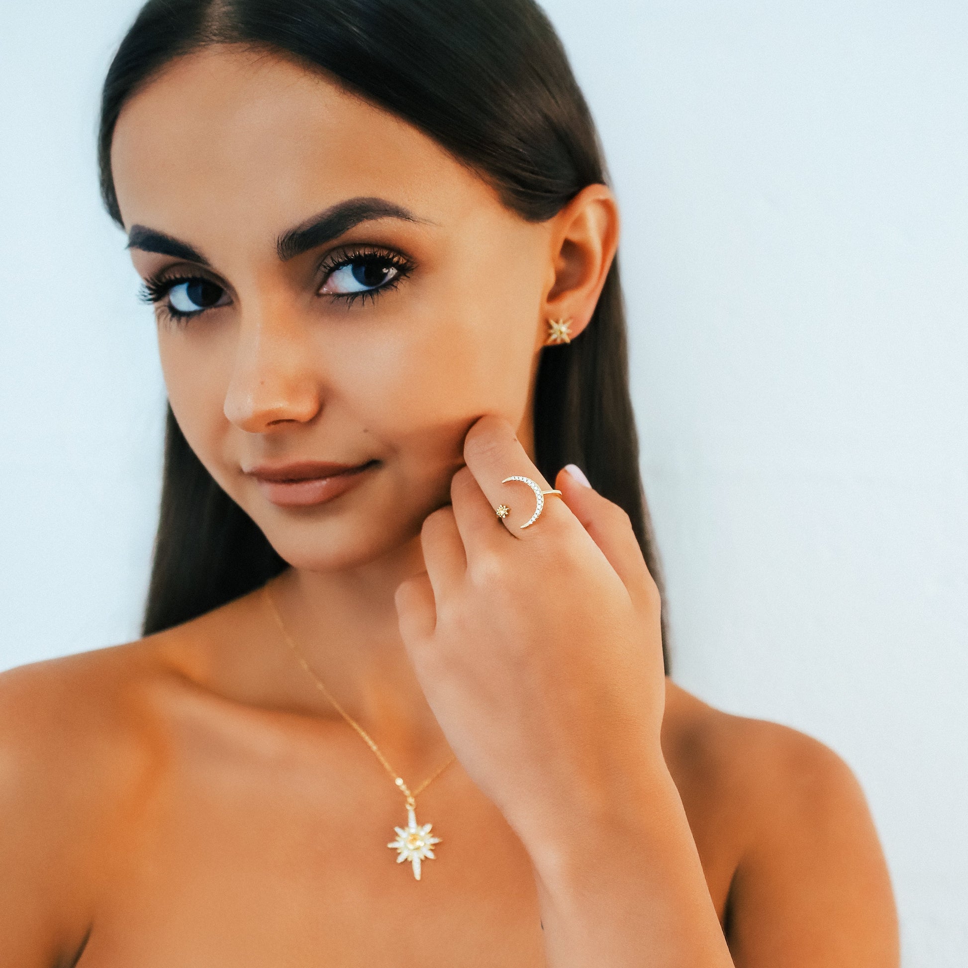 Zira Star and Moon Birthstone Ring | 18K Gold Plated - Ring