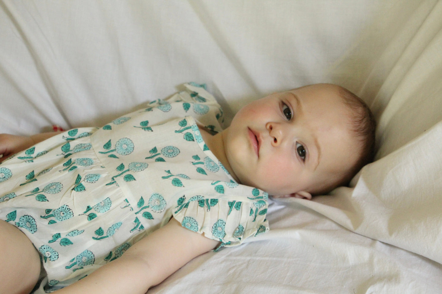 Frilly Bodysuit - Sea Blue Floral - Baby One-Pieces