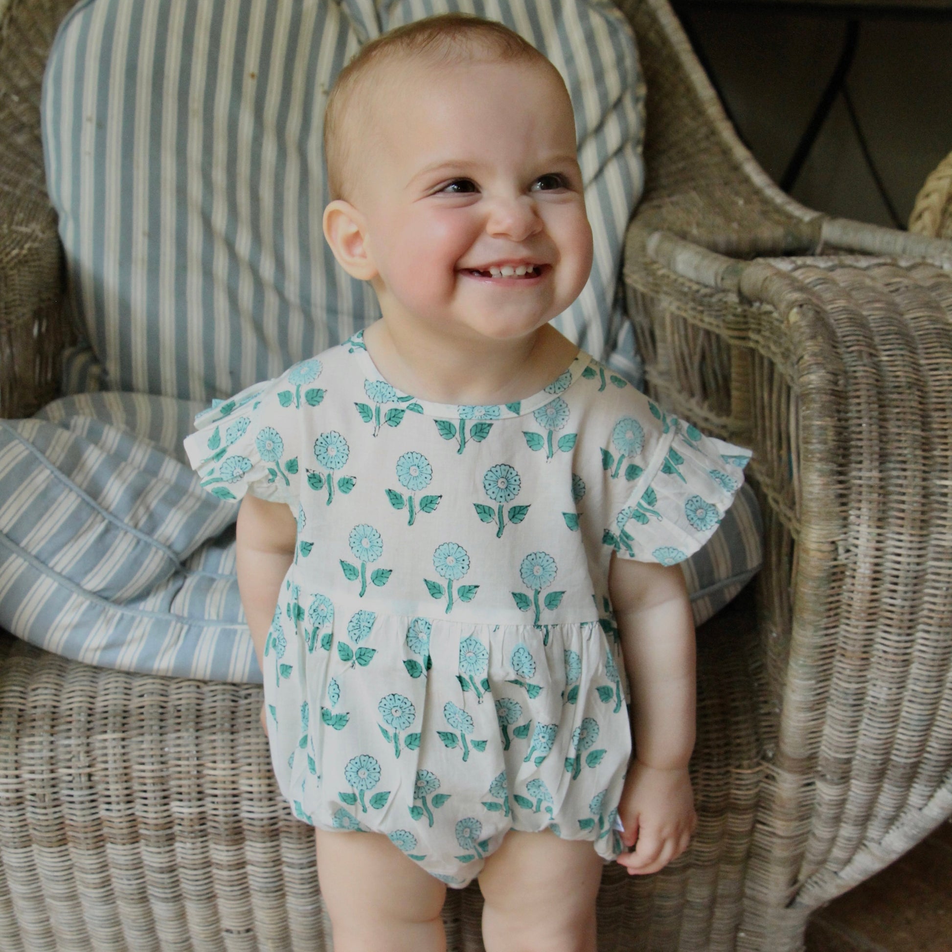 Frilly Bodysuit - Sea Blue Floral - Baby One-Pieces