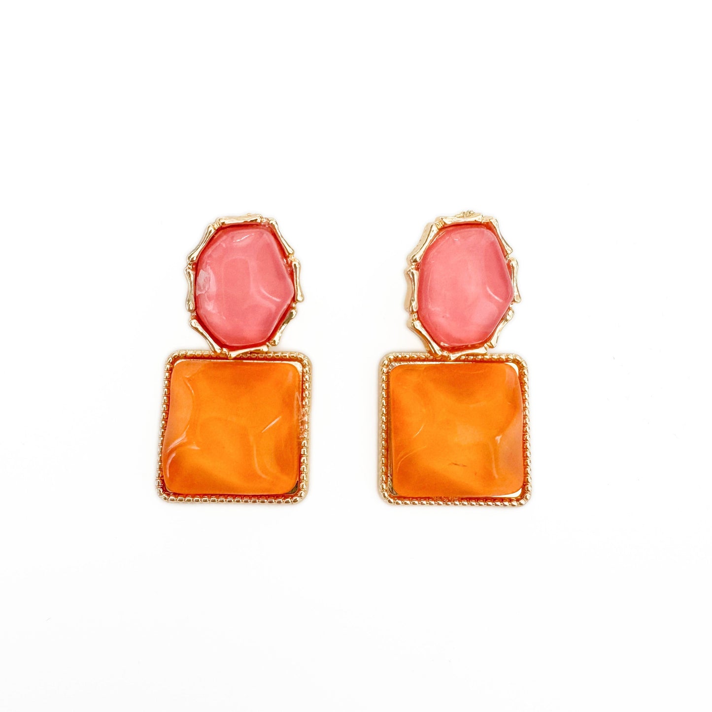 Sienna Bold Pink and Orange Drop Statement Earrings - Earrings