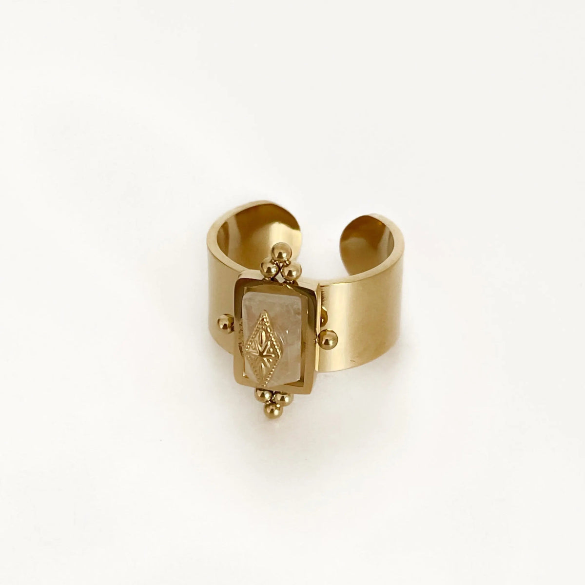 Luna Luxe 18k Gold Plated Wide Band Irregular Crystal Ring - RING