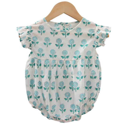 Frilly Bodysuit - Sea Blue Floral - Baby One-Pieces