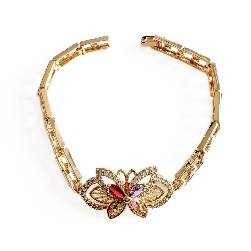 Bracelet papillon plaqué or Millie Luxe avec pierres précieuses